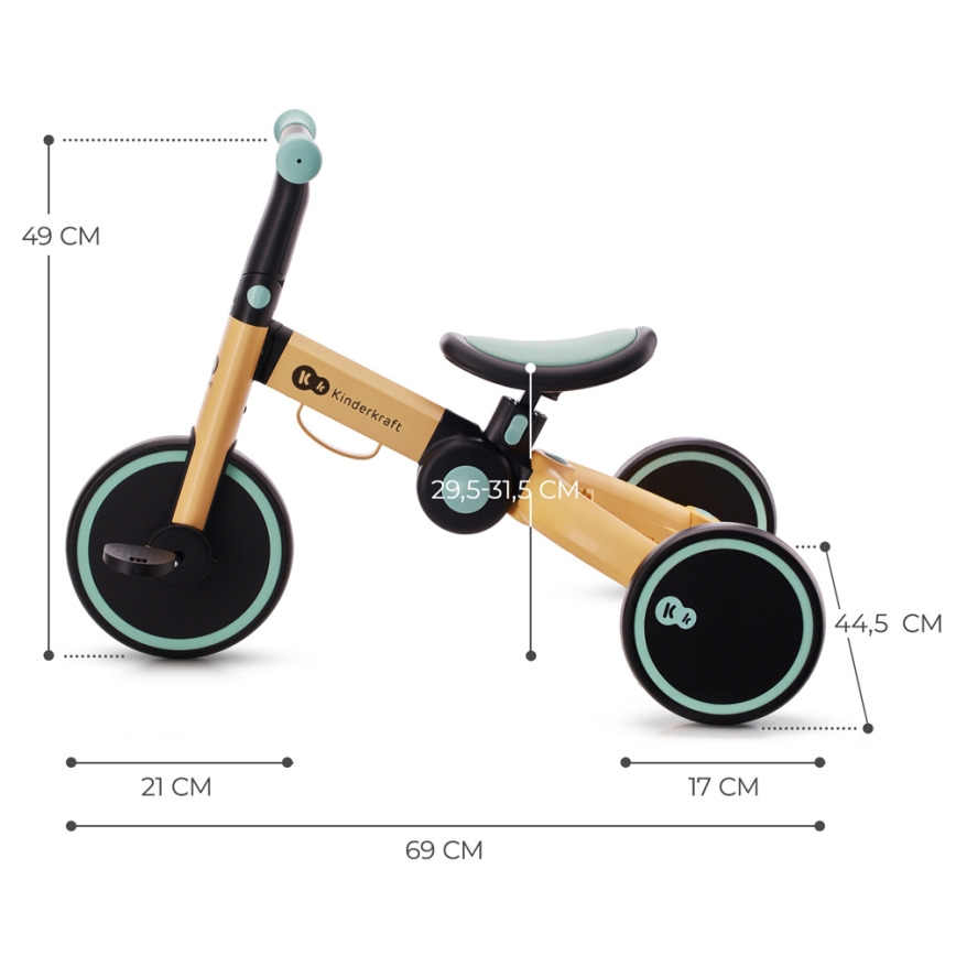 KINDERKRAFT - Lasten potkupyörä 3in1 4TRIKE keltainen/minttu