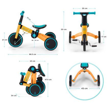 KINDERKRAFT - Lasten potkupyörä 3in1 4TRIKE keltainen/turkoosi