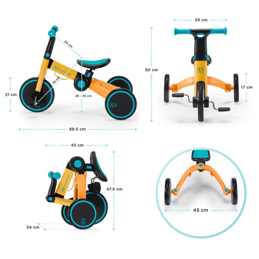 KINDERKRAFT - Lasten potkupyörä 3in1 4TRIKE keltainen/turkoosi