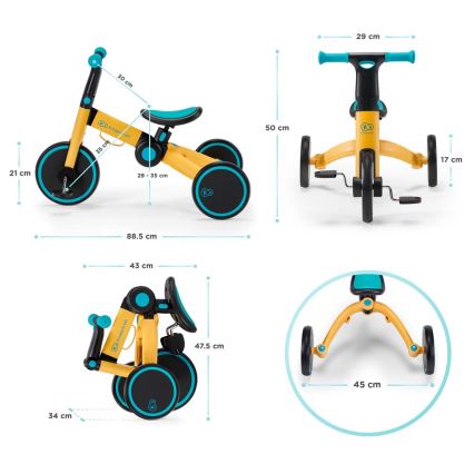 KINDERKRAFT - Lasten potkupyörä 3in1 4TRIKE vaaleanpunainen