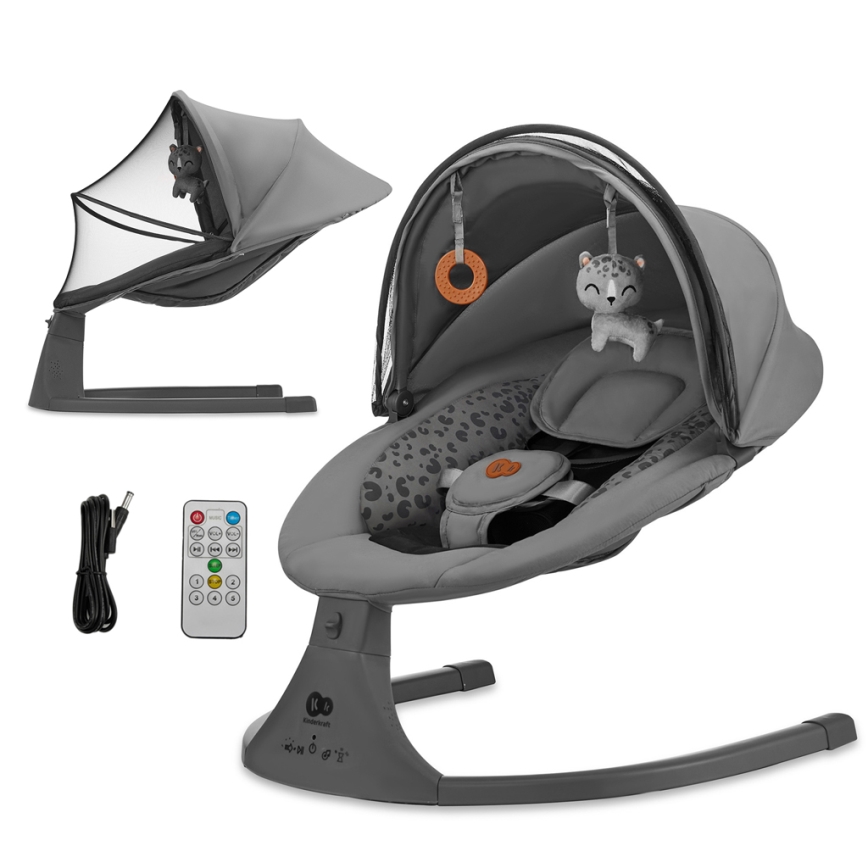 KINDERKRAFT - Lasten keinu 2-in-1 melodialla LUMI 4xAAA tummanharmaa