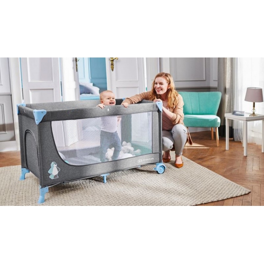 KINDERKRAFT - Matkasänky JOY harmaa-sininen