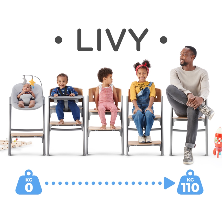 KINDERKRAFT SELECT - Lasten syöttötuoli 3-in-1 LIVY Premium tammi + lepotuoli CALMEE