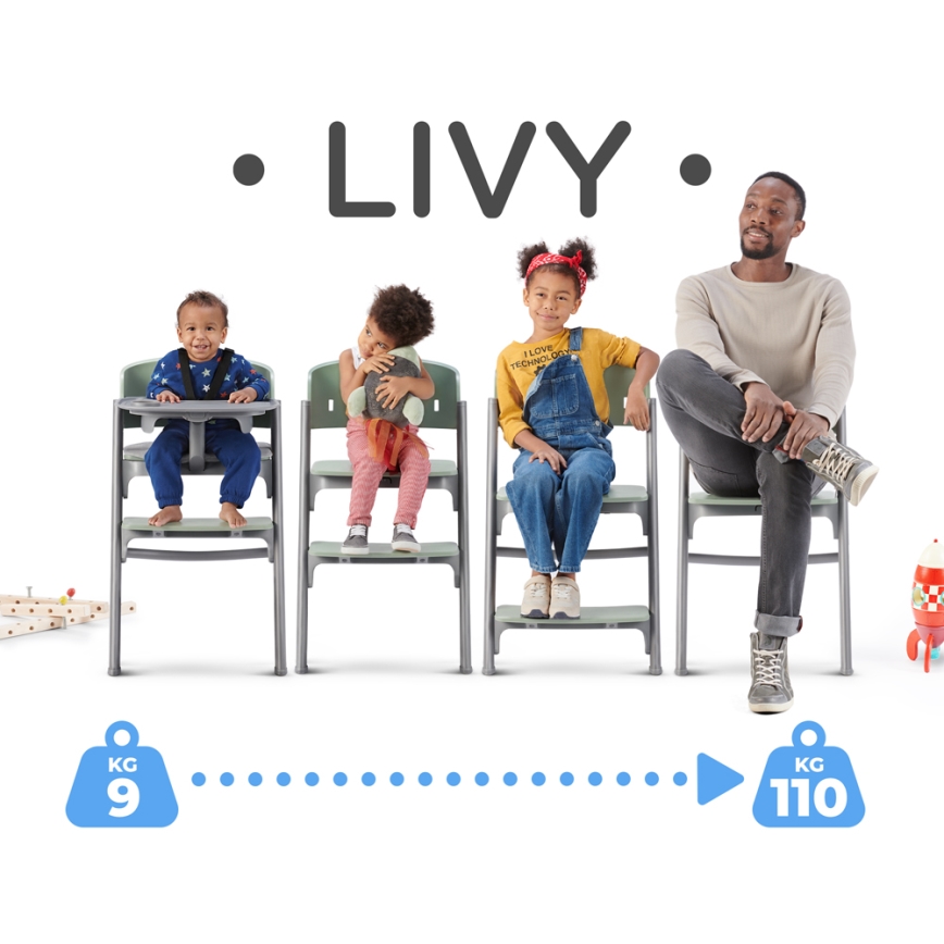 KINDERKRAFT SELECT - Lasten ruokapöydän tuoli 3in1 LIVY Premium Aster vaaleanpunainen