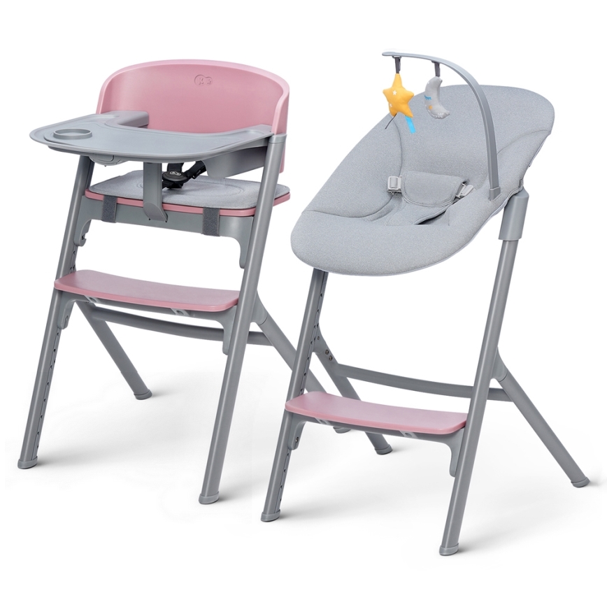 KINDERKRAFT SELECT - Lasten ruokapöydän tuoli 3in1 LIVY Premium Aster vaaleanpunainen + lepotuoli CALMEE