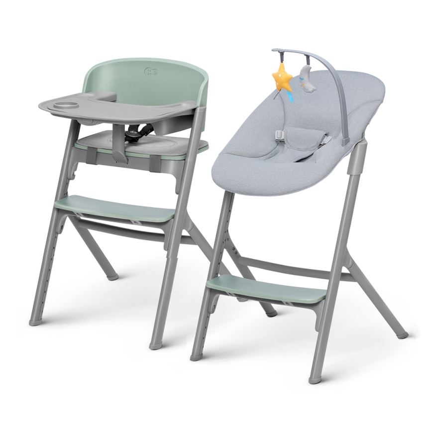 KINDERKRAFT SELECT - Lasten ruokapöydän tuoli 3in1 LIVY Premium Olive vihreä + lepotuoli CALMEE