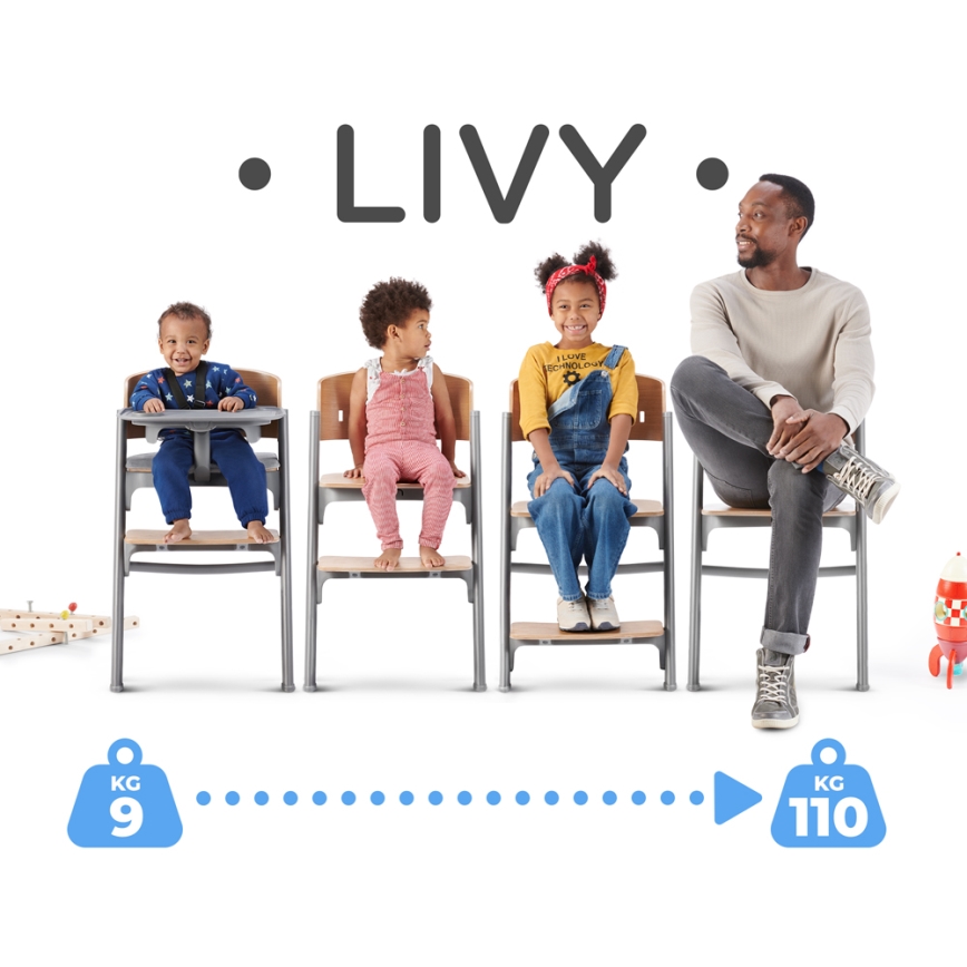 KINDERKRAFT SELECT - Lasten ruokapöydän tuoli 3in1 LIVY Premium tammi