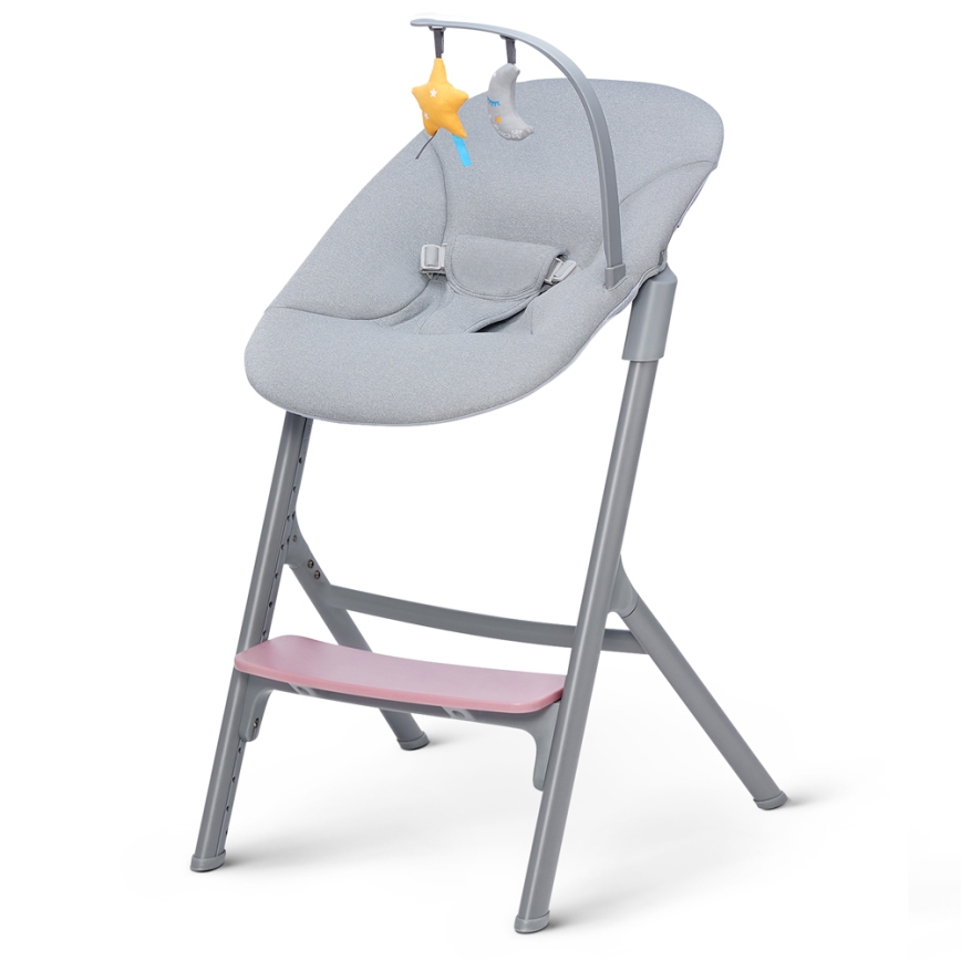 KINDERKRAFT SELECT - Lasten ruokapöydän tuoli 3in1 LIVY Premium Aster vaaleanpunainen + lepotuoli CALMEE