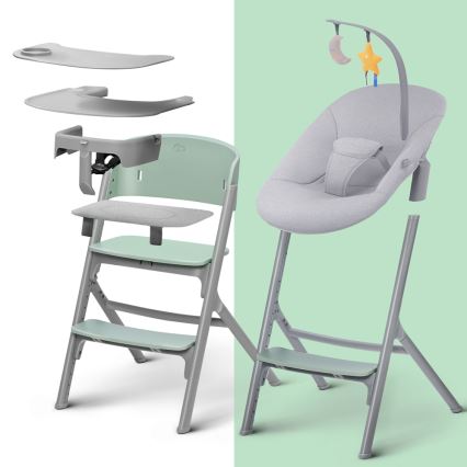 KINDERKRAFT SELECT - Lasten ruokapöydän tuoli 3in1 LIVY Premium Olive vihreä + lepotuoli CALMEE
