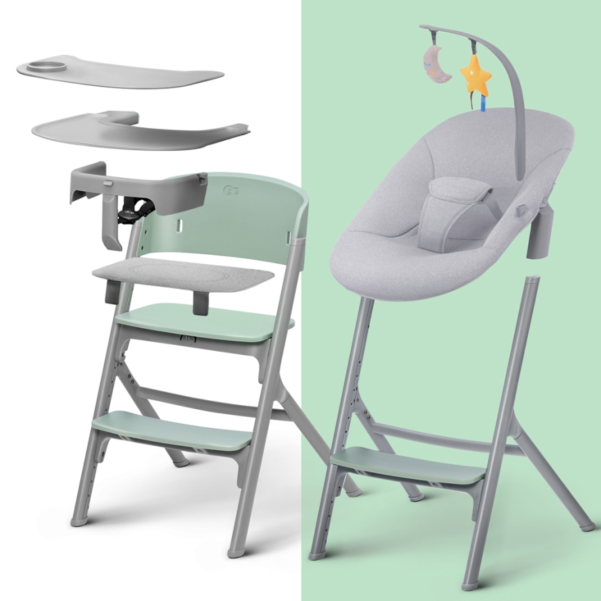 KINDERKRAFT SELECT - Lasten ruokapöydän tuoli 3in1 LIVY Premium Olive vihreä + lepotuoli CALMEE