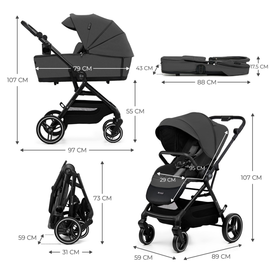 KINDERKRAFT SELECT - Yhdistelmärattaat 2in1 YOXI Moonlight harmaa