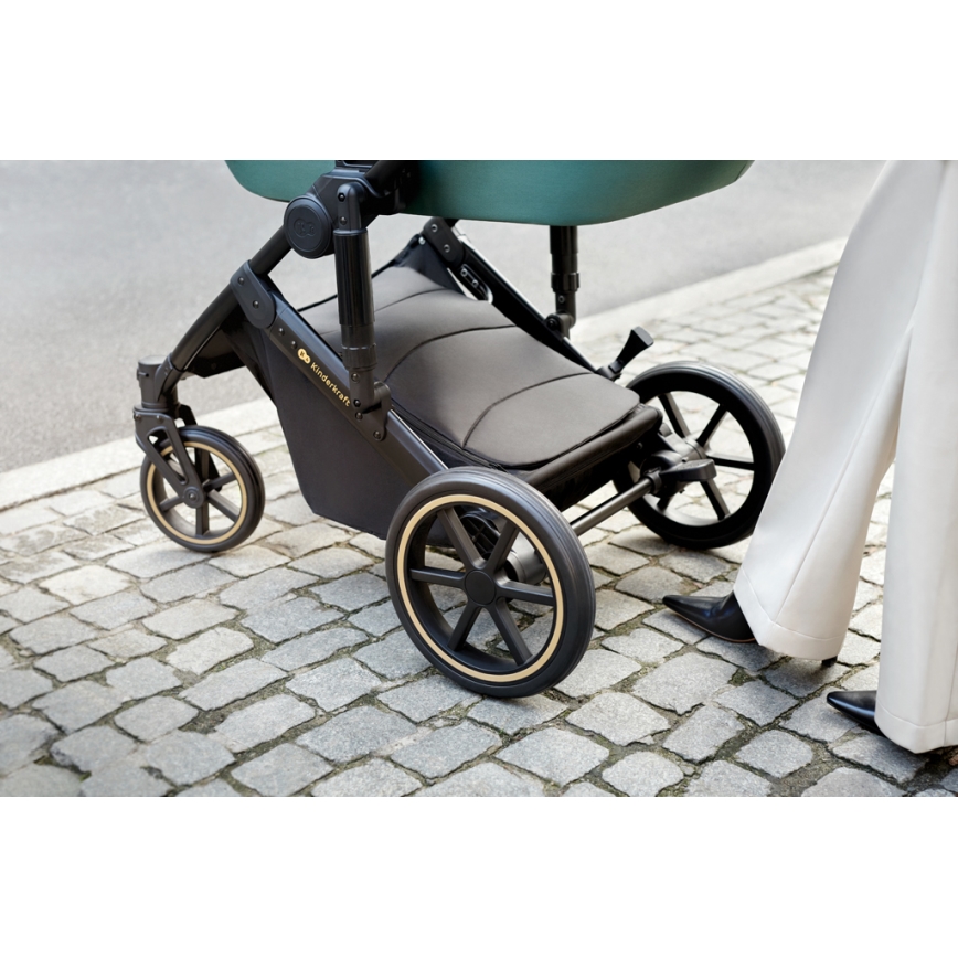 KINDERKRAFT SELECT - Yhdistelmärattaat 3in1 PRIME 2 Premium Dark vihreä + turvaistuin