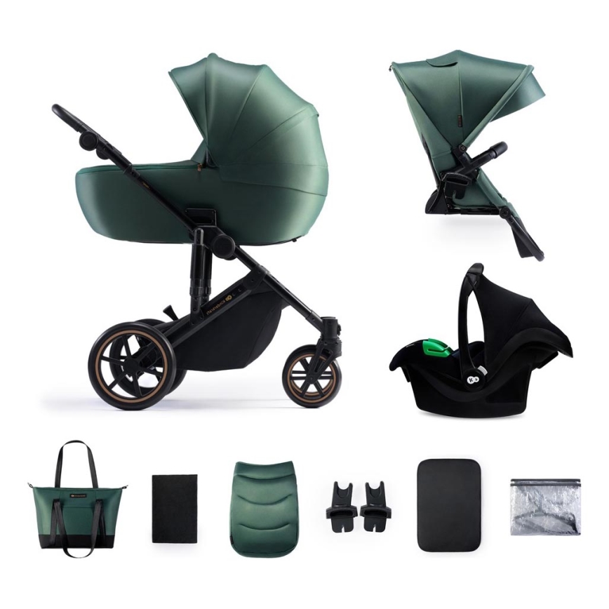 KINDERKRAFT SELECT - Yhdistelmärattaat 3in1 PRIME 2 Premium Dark vihreä + turvaistuin
