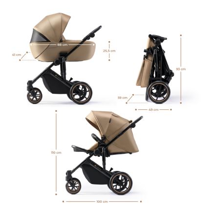 KINDERKRAFT SELECT - Yhdistelmärattaat 3in1 PRIME 2 Premium Sandrose beige + turvaistuin