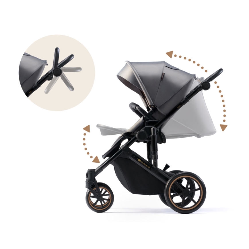 KINDERKRAFT SELECT - Yhdistelmärattaat 3in1 PRIME 2 Premium Shadow harmaa + turvaistuin