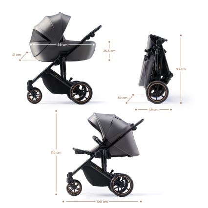 KINDERKRAFT SELECT - Yhdistelmärattaat 3in1 PRIME 2 Premium Shadow harmaa + turvaistuin