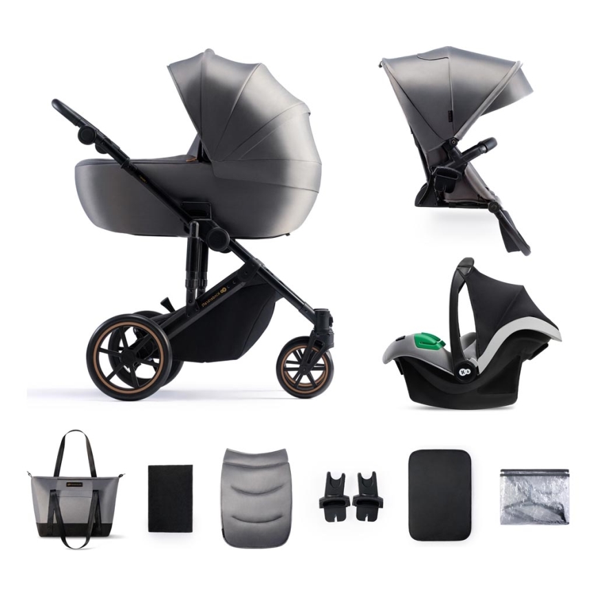 KINDERKRAFT SELECT - Yhdistelmärattaat 3in1 PRIME 2 Premium Shadow harmaa + turvaistuin