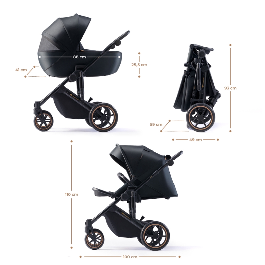 KINDERKRAFT SELECT - Yhdistelmärattaat 3in1 PRIME 2 Premium Venezian musta + turvaistuin