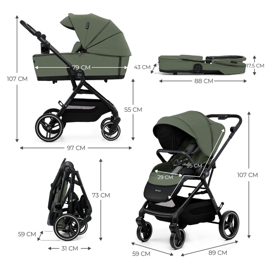 KINDERKRAFT SELECT - Urheilullinen 2-in-1 lastenvaunu YOXI Mystic green