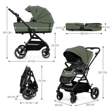 KINDERKRAFT SELECT - YOXI 2‑in‑1 yhdistelmävaunut Mystic Green