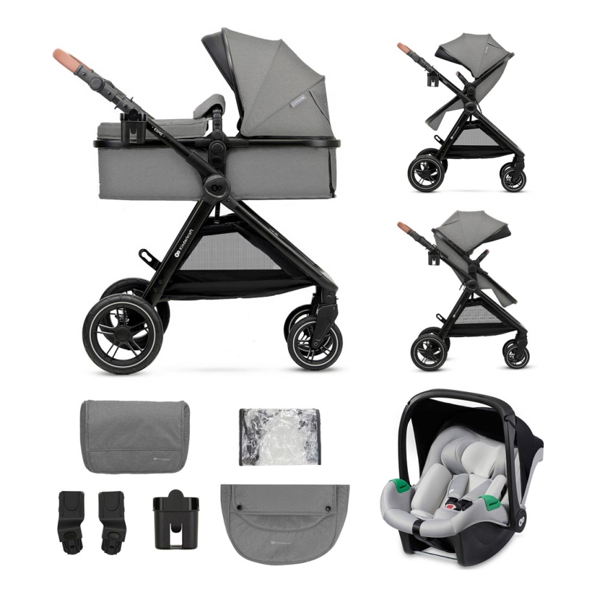 KINDERKRAFT - Yhdistelmärattaat 3in1 ESME Moonlight harmaa + turvaistuin MINK PRO