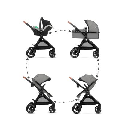 KINDERKRAFT - Yhdistelmärattaat 3in1 ESME Moonlight harmaa + turvaistuin MINK PRO