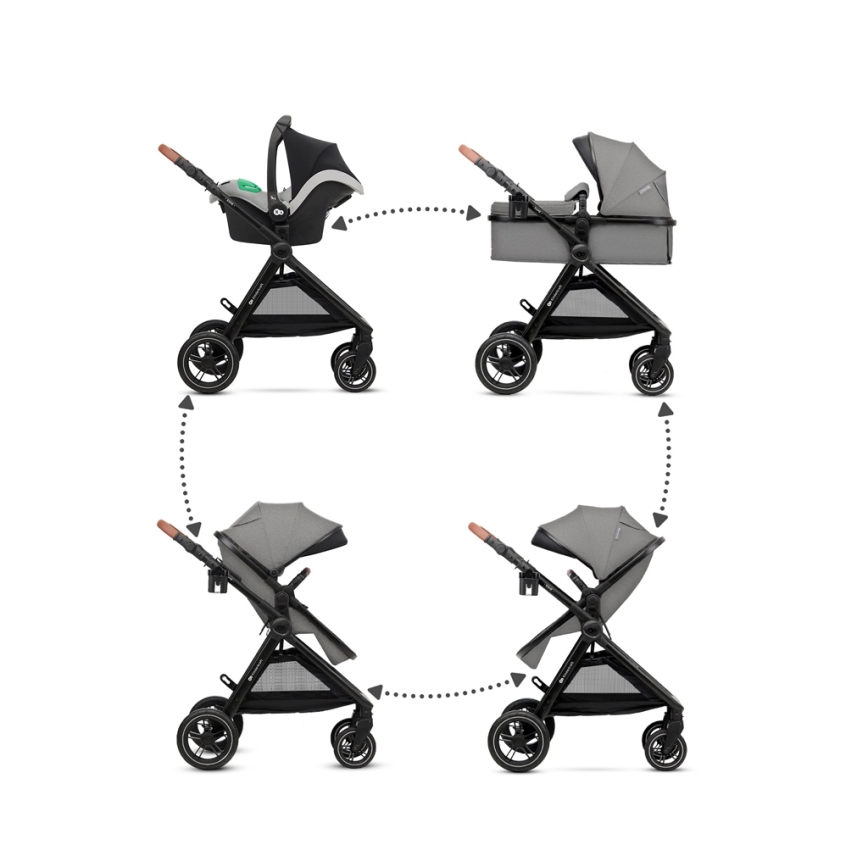 KINDERKRAFT - Yhdistelmärattaat 3in1 ESME Moonlight harmaa + turvaistuin MINK PRO