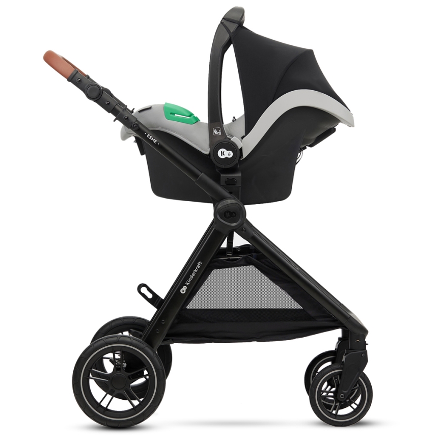 KINDERKRAFT - Yhdistelmärattaat 3in1 ESME Moonlight harmaa + turvaistuin MINK PRO
