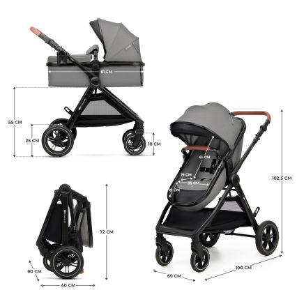 KINDERKRAFT - Yhdistelmärattaat 3in1 ESME Moonlight harmaa + turvaistuin MINK PRO