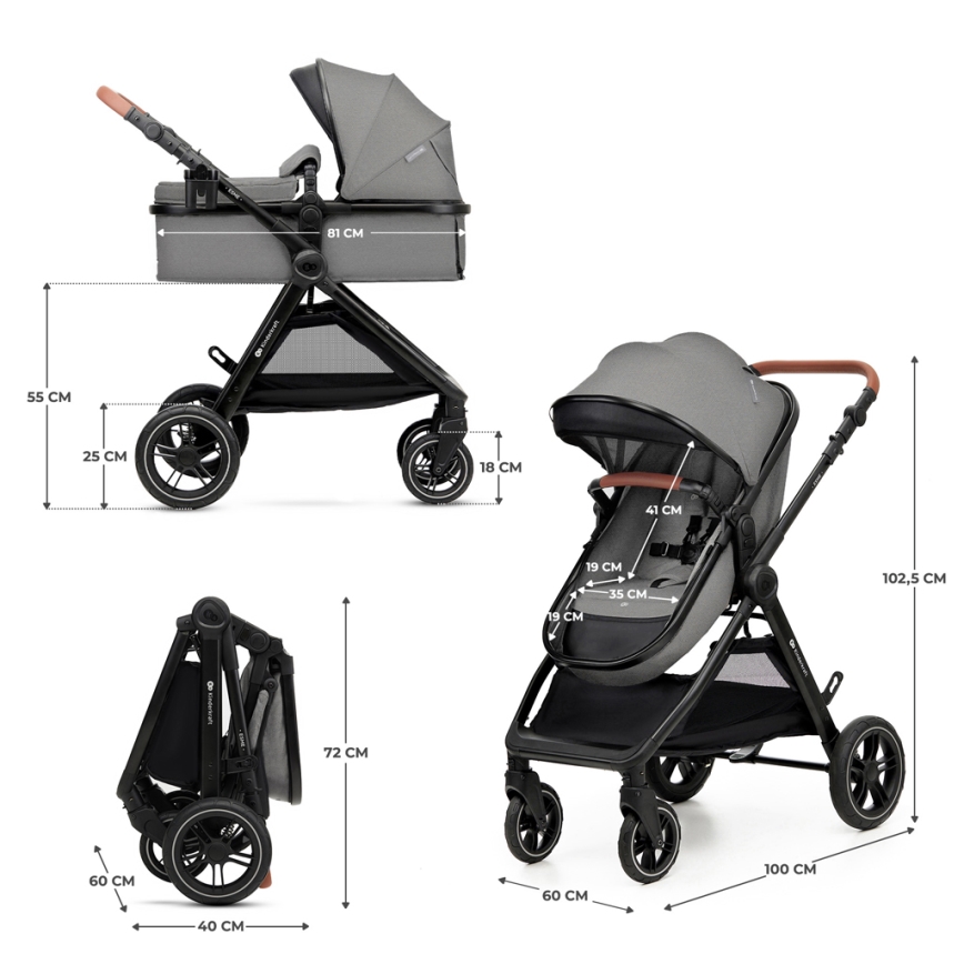 KINDERKRAFT - Yhdistelmärattaat 3in1 ESME Moonlight harmaa + turvaistuin MINK PRO