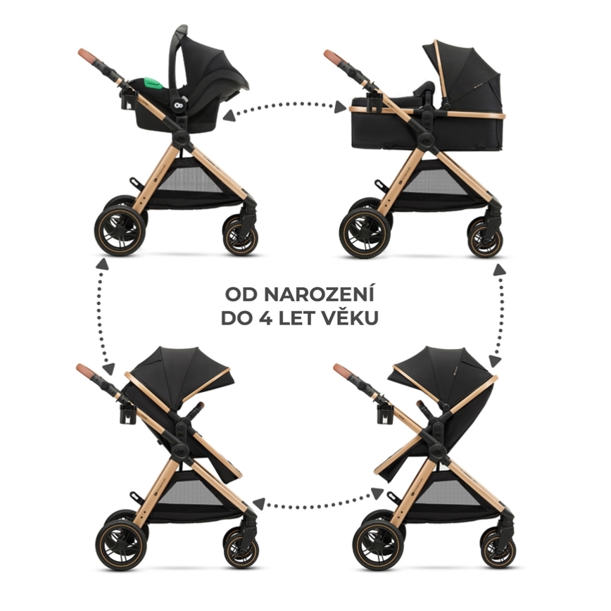 KINDERKRAFT - Yhdistelmärattaat 3in1 ESME Pure musta + turvaistuin MINK PRO