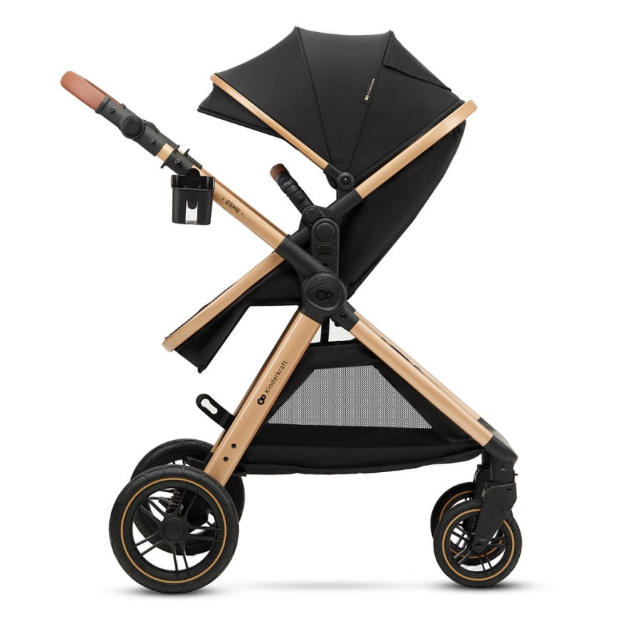 KINDERKRAFT - Yhdistelmärattaat 3in1 ESME Pure musta + turvaistuin MINK PRO
