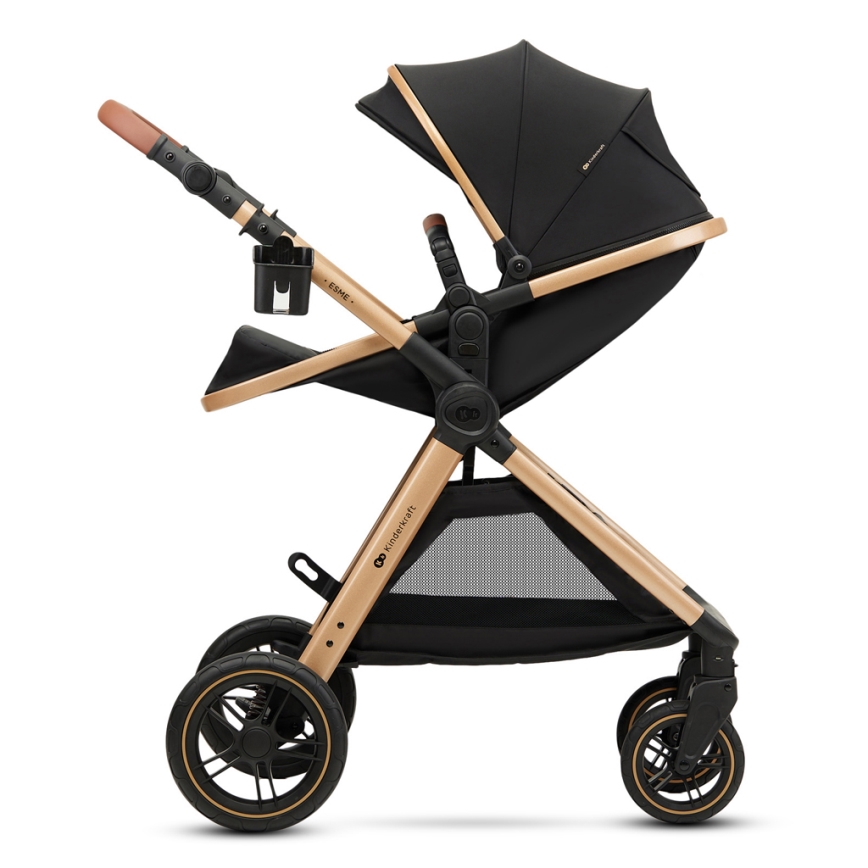 KINDERKRAFT - Yhdistelmärattaat 3in1 ESME Pure musta + turvaistuin MINK PRO