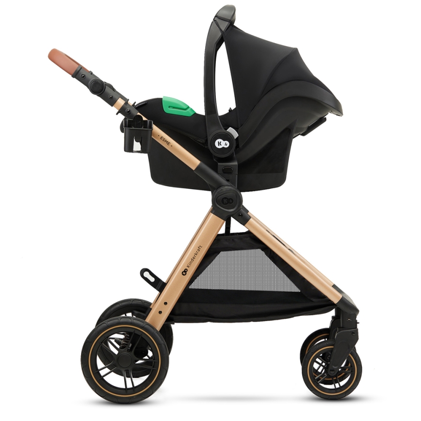 KINDERKRAFT - Yhdistelmärattaat 3in1 ESME Pure musta + turvaistuin MINK PRO