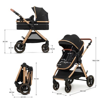 KINDERKRAFT - Yhdistelmärattaat 3in1 ESME Pure musta + turvaistuin MINK PRO
