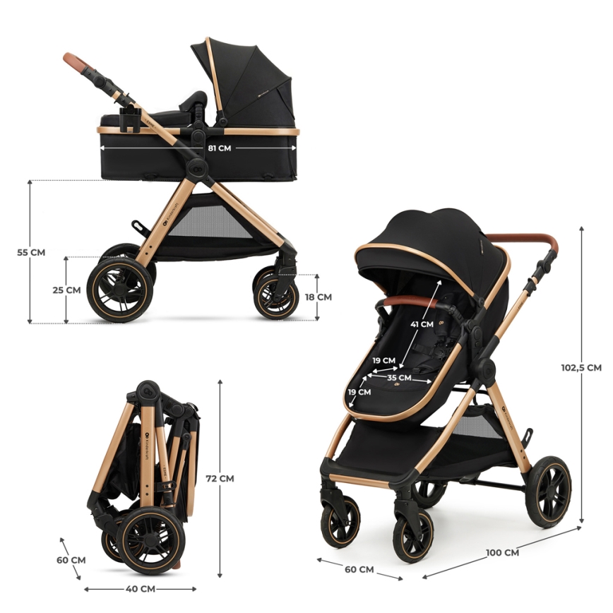 KINDERKRAFT - Yhdistelmärattaat 3in1 ESME Pure musta + turvaistuin MINK PRO