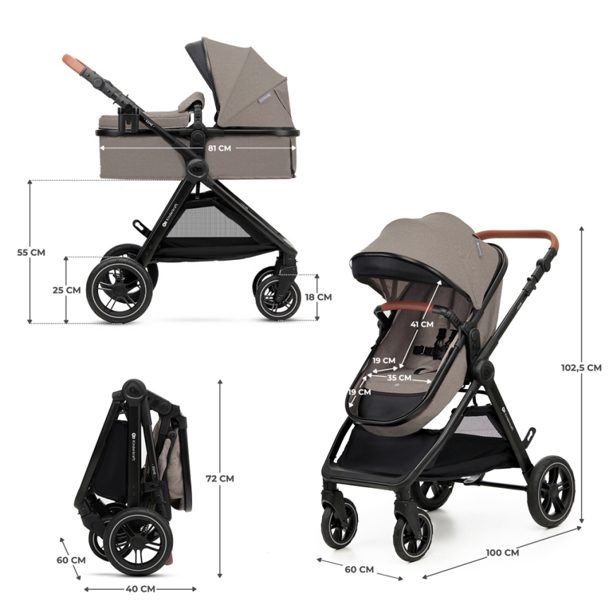 KINDERKRAFT - Yhdistelmärattaat 3in1 ESME Sand beige + turvaistuin MINK PRO