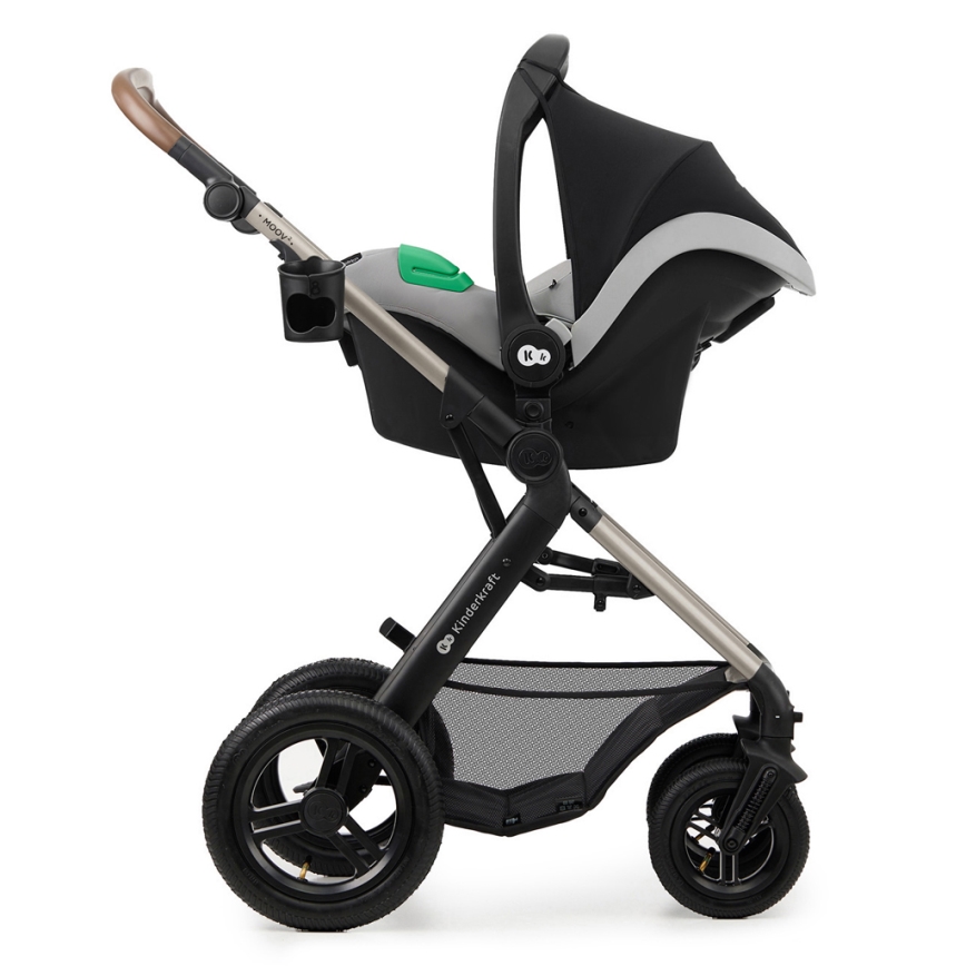 KINDERKRAFT - Yhdistelmärattaat 3in1 MOOV 2 AIR Moonlight harmaa + turvaistuin MINK PRO