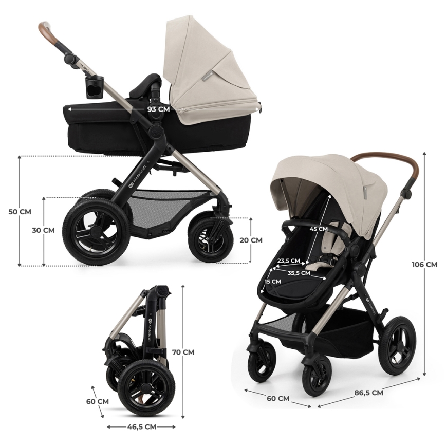 KINDERKRAFT - Yhdistelmärattaat 3in1 MOOV 2 AIR Moonlight harmaa + turvaistuin MINK PRO