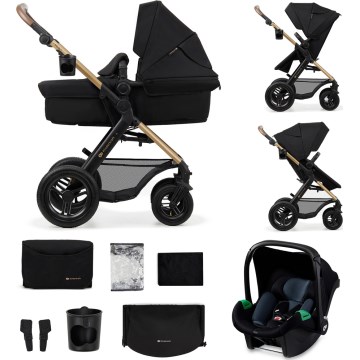 KINDERKRAFT - Yhdistelmärattaat 3in1 MOOV 2 AIR Pure musta + turvaistuin MINK PRO
