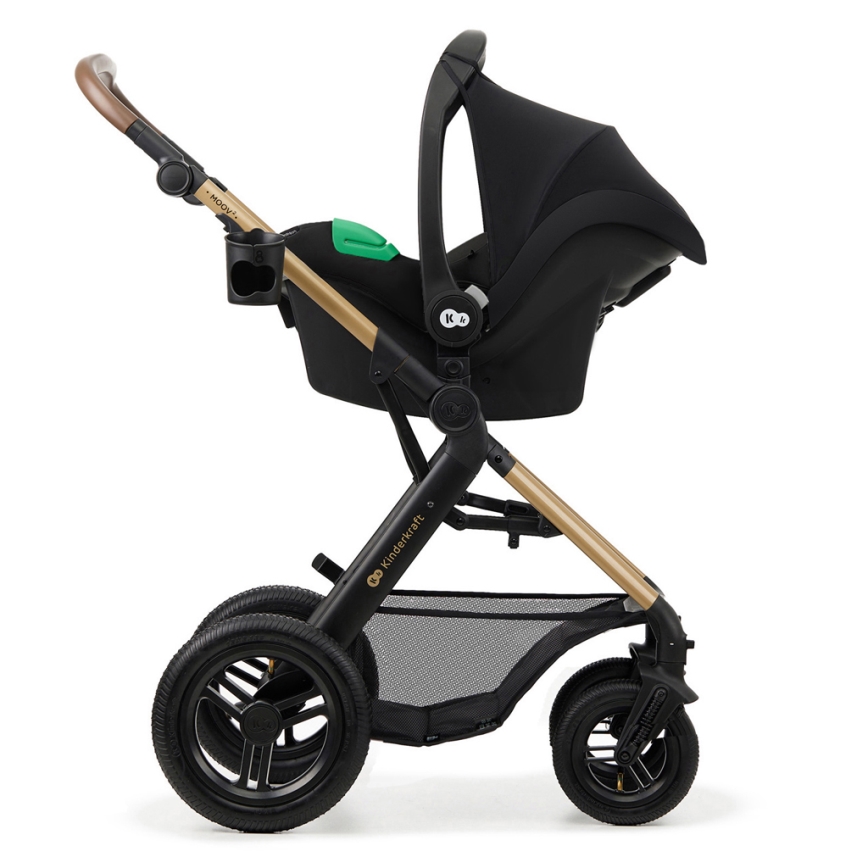 KINDERKRAFT - Yhdistelmärattaat 3in1 MOOV 2 AIR Pure musta + turvaistuin MINK PRO