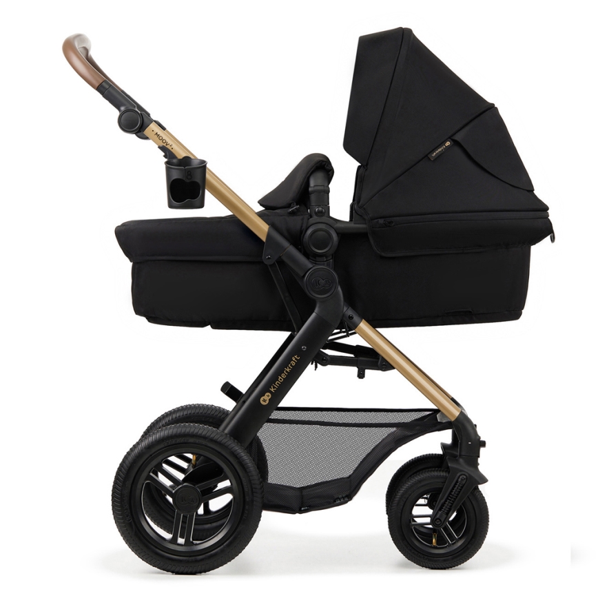 KINDERKRAFT - Yhdistelmärattaat 3in1 MOOV 2 AIR Pure musta + turvaistuin MINK PRO