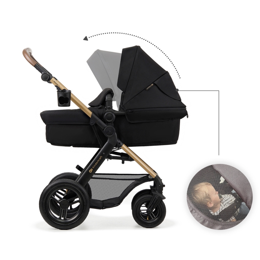 KINDERKRAFT - Yhdistelmärattaat 3in1 MOOV 2 AIR Pure musta + turvaistuin MINK PRO