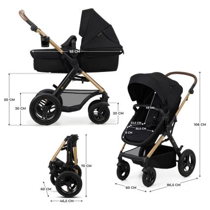 KINDERKRAFT - Yhdistelmärattaat 3in1 MOOV 2 AIR Pure musta + turvaistuin MINK PRO