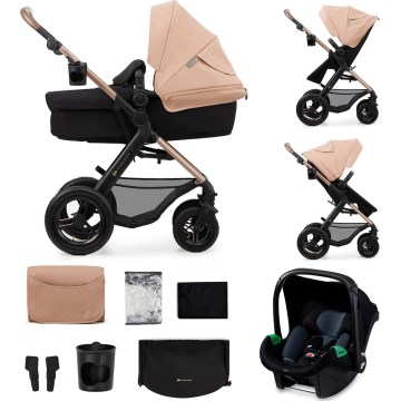 KINDERKRAFT - Yhdistelmärattaat 3in1 MOOV 2 AIR Sand beige + turvaistuin MINK PRO