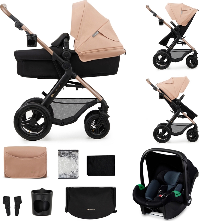 KINDERKRAFT - Yhdistelmärattaat 3in1 MOOV 2 AIR Sand beige + turvaistuin MINK PRO