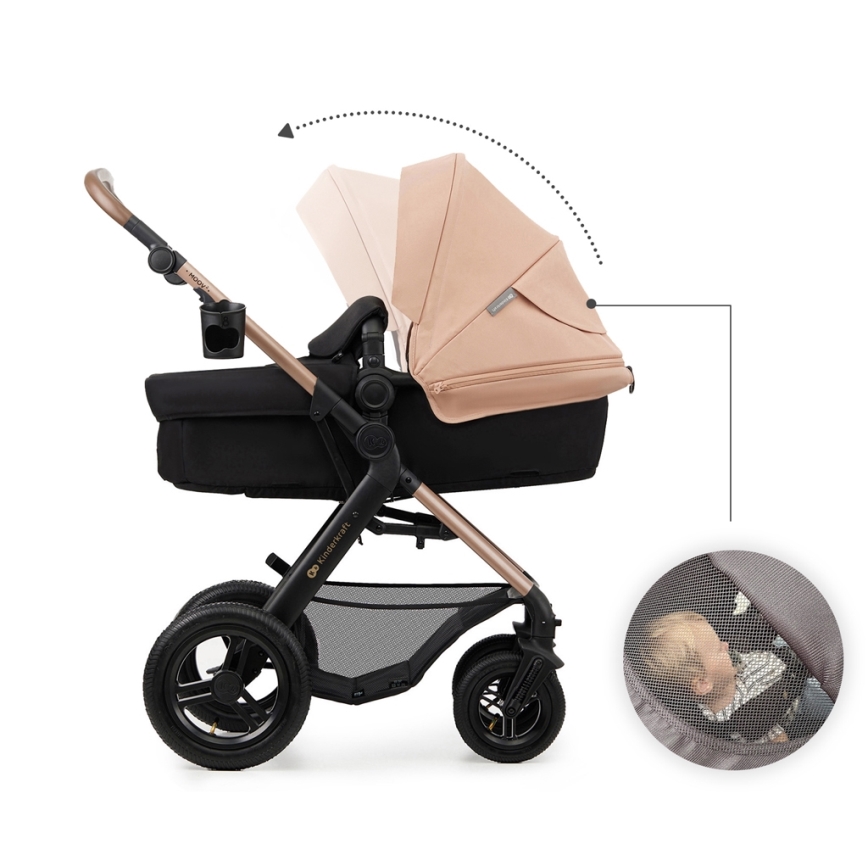 KINDERKRAFT - Yhdistelmärattaat 3in1 MOOV 2 AIR Sand beige + turvaistuin MINK PRO