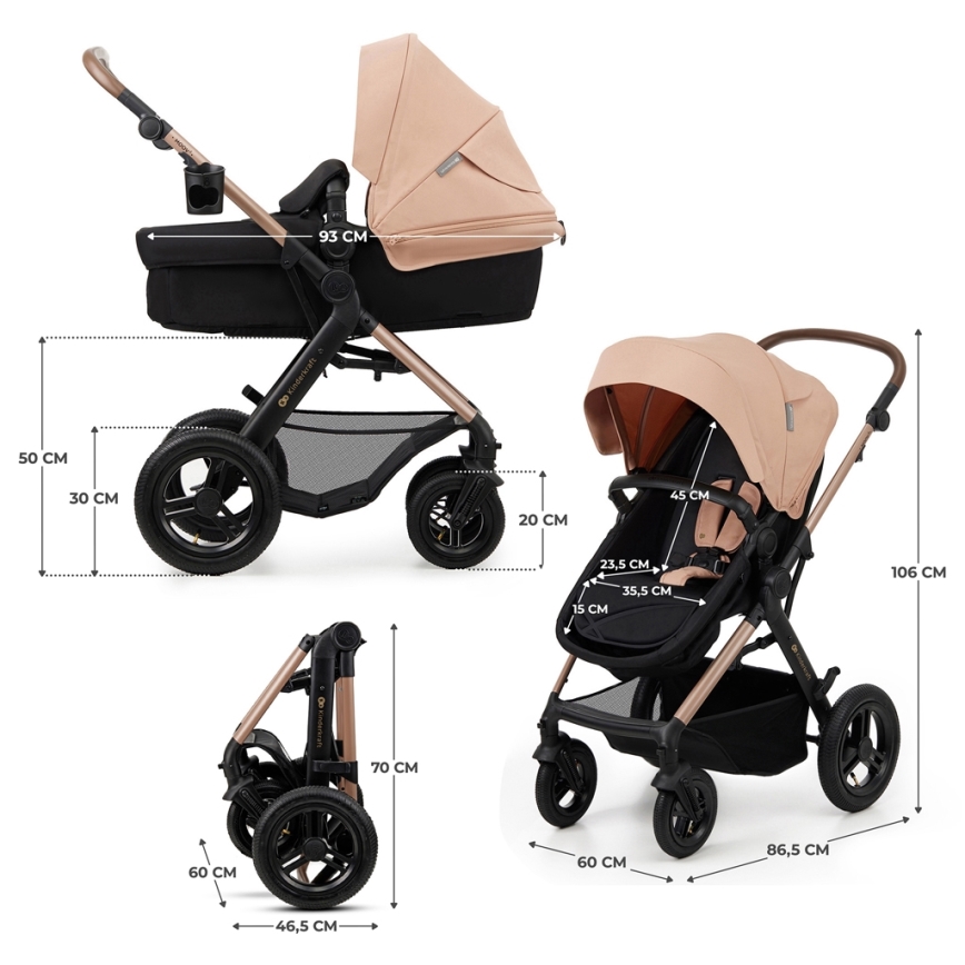 KINDERKRAFT - Yhdistelmärattaat 3in1 MOOV 2 AIR Sand beige + turvaistuin MINK PRO