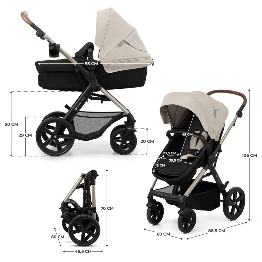 KINDERKRAFT - Yhdistelmärattaat 3in1 MOOV 2 Moonlight harmaa + turvaistuin MINK PRO