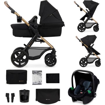 KINDERKRAFT - Yhdistelmärattaat 3in1 MOOV 2 Pure musta + turvaistuin MINK PRO
